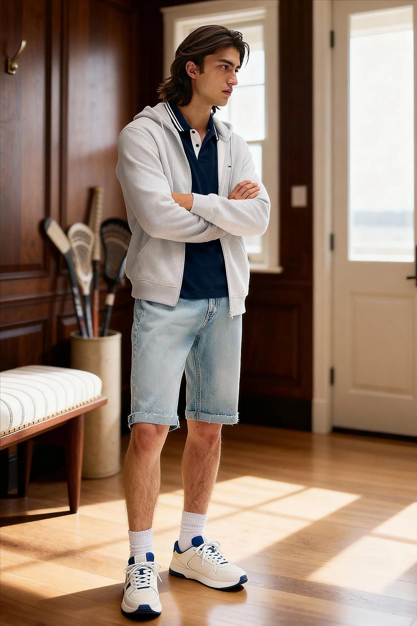 Tommy Jeans - Donkerblauwe Regular Flag Zip hoodie