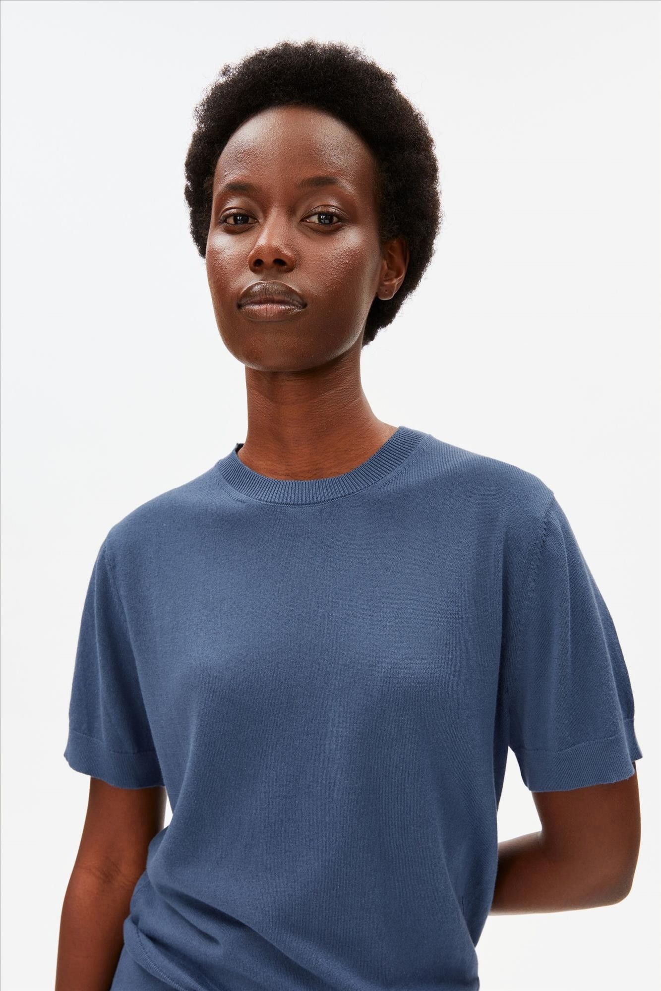 Armed Angels - Blauwe Fine Knit shortsleeve trui