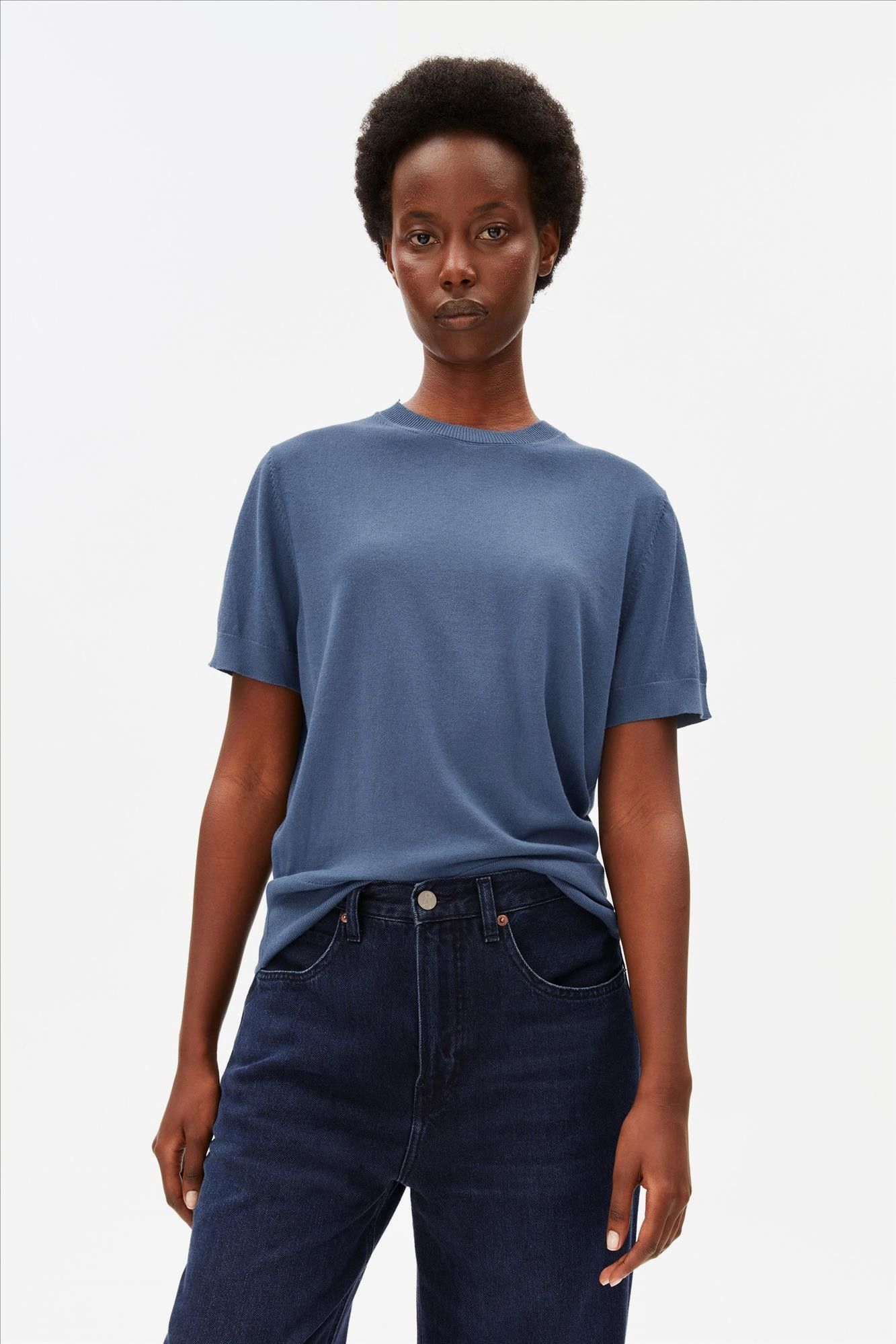 Armed Angels - Blauwe Fine Knit shortsleeve trui