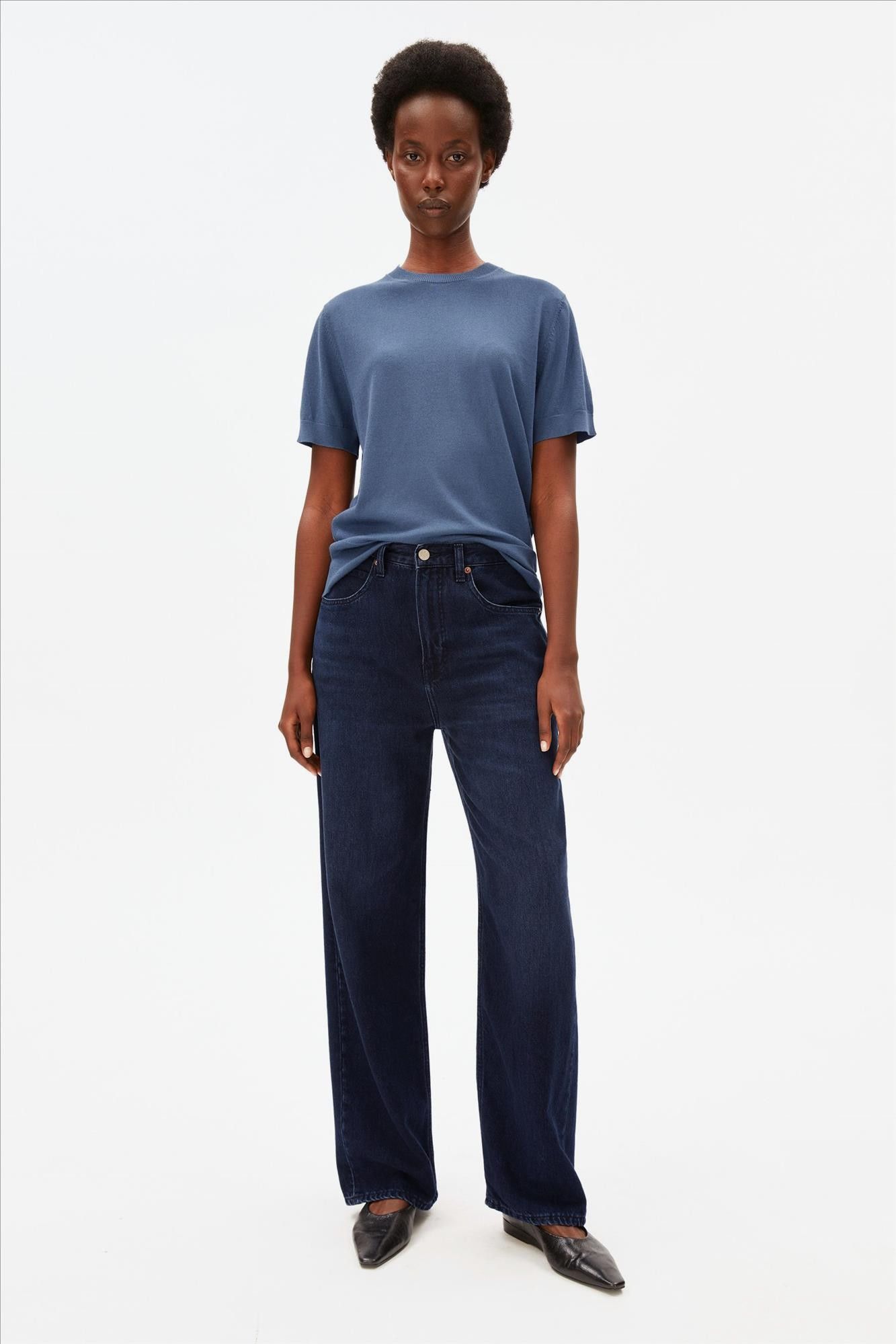 Armed Angels - Blauwe Fine Knit shortsleeve trui