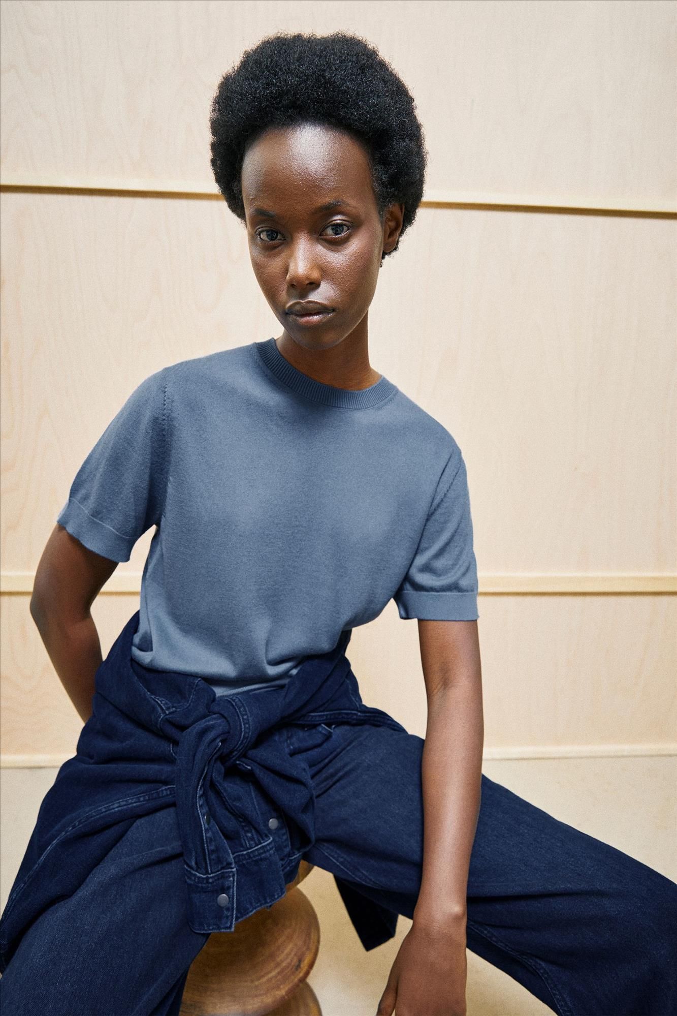 Armed Angels - Blauwe Fine Knit shortsleeve trui
