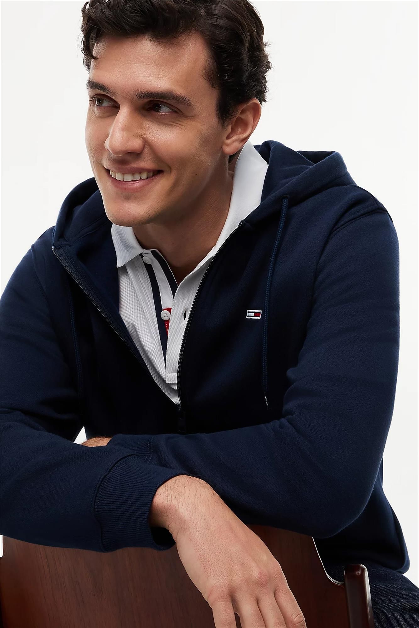 Tommy Jeans - Donkerblauwe Regular Flag Zip hoodie