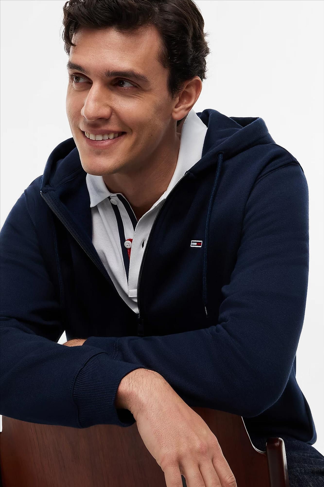 Tommy Jeans - Donkerblauwe Regular Flag Zip hoodie
