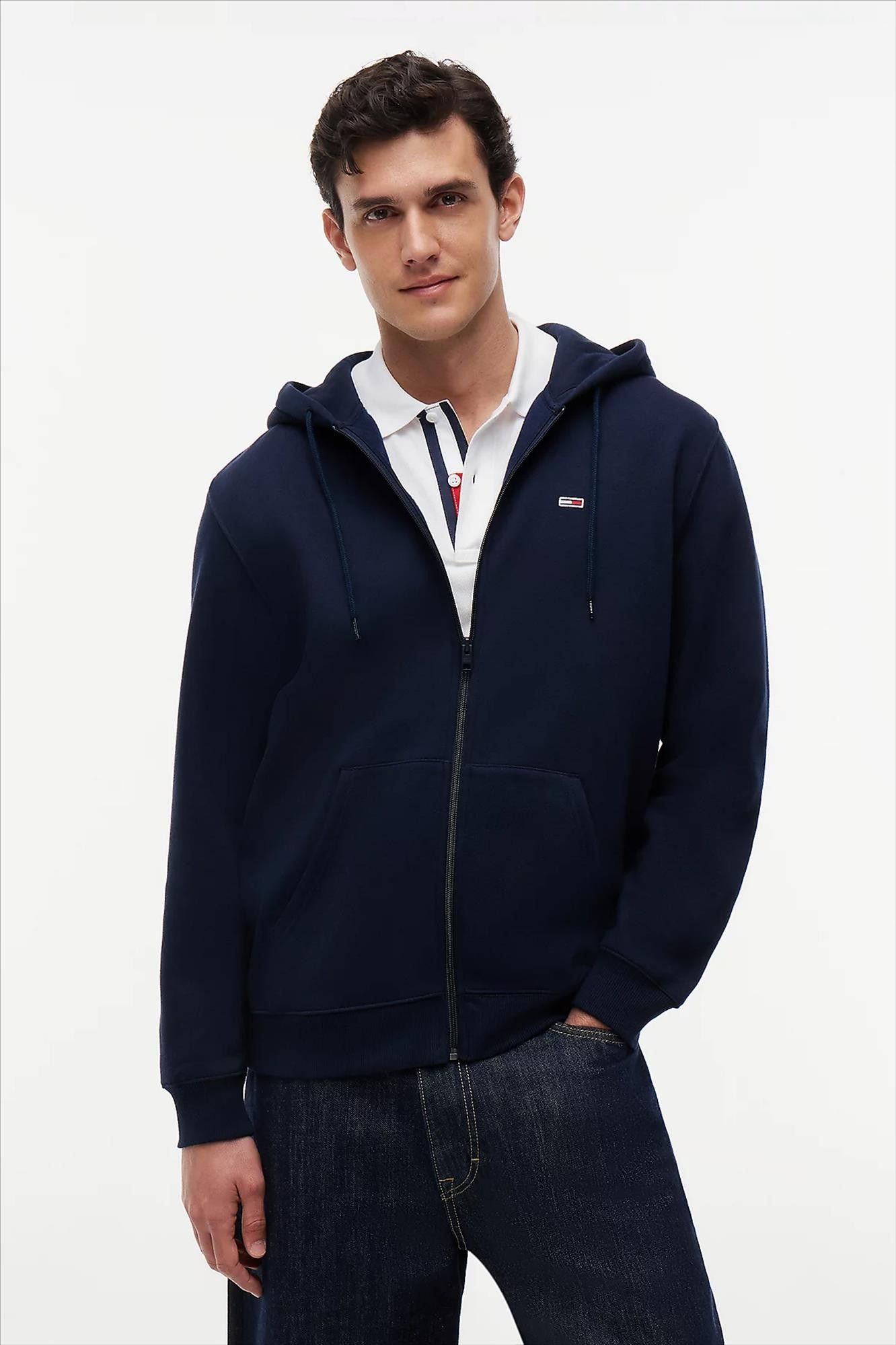 Tommy Jeans - Donkerblauwe Regular Flag Zip hoodie