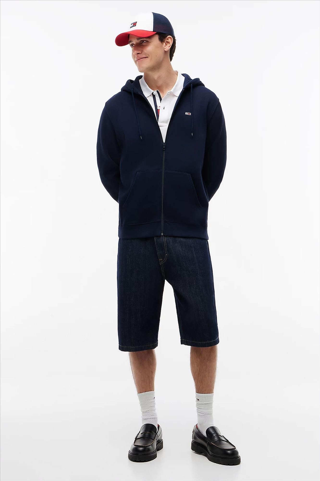 Tommy Jeans - Donkerblauwe Regular Flag Zip hoodie