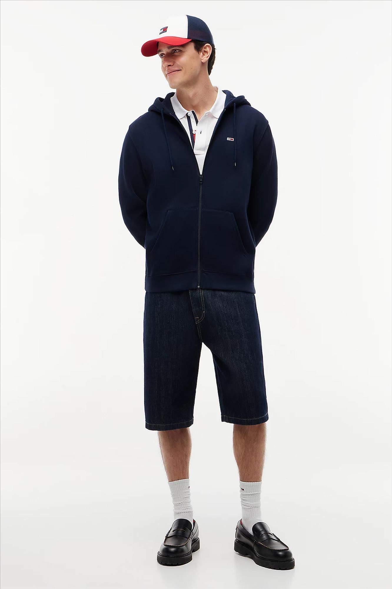 Tommy Jeans - Donkerblauwe Regular Flag Zip hoodie
