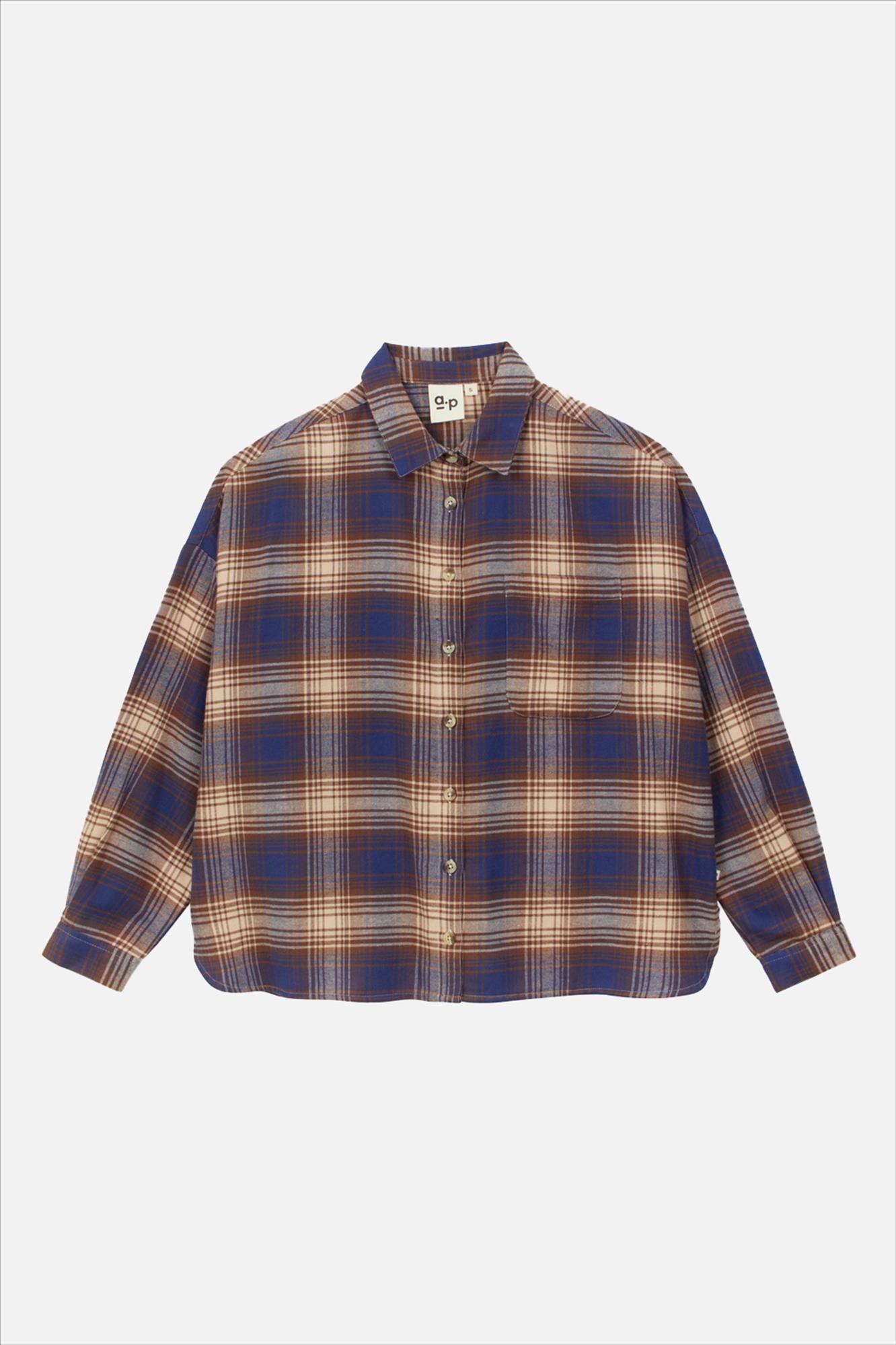 arsene & les pipelettes - Beige-Donkerblauwe Écossaise blouse