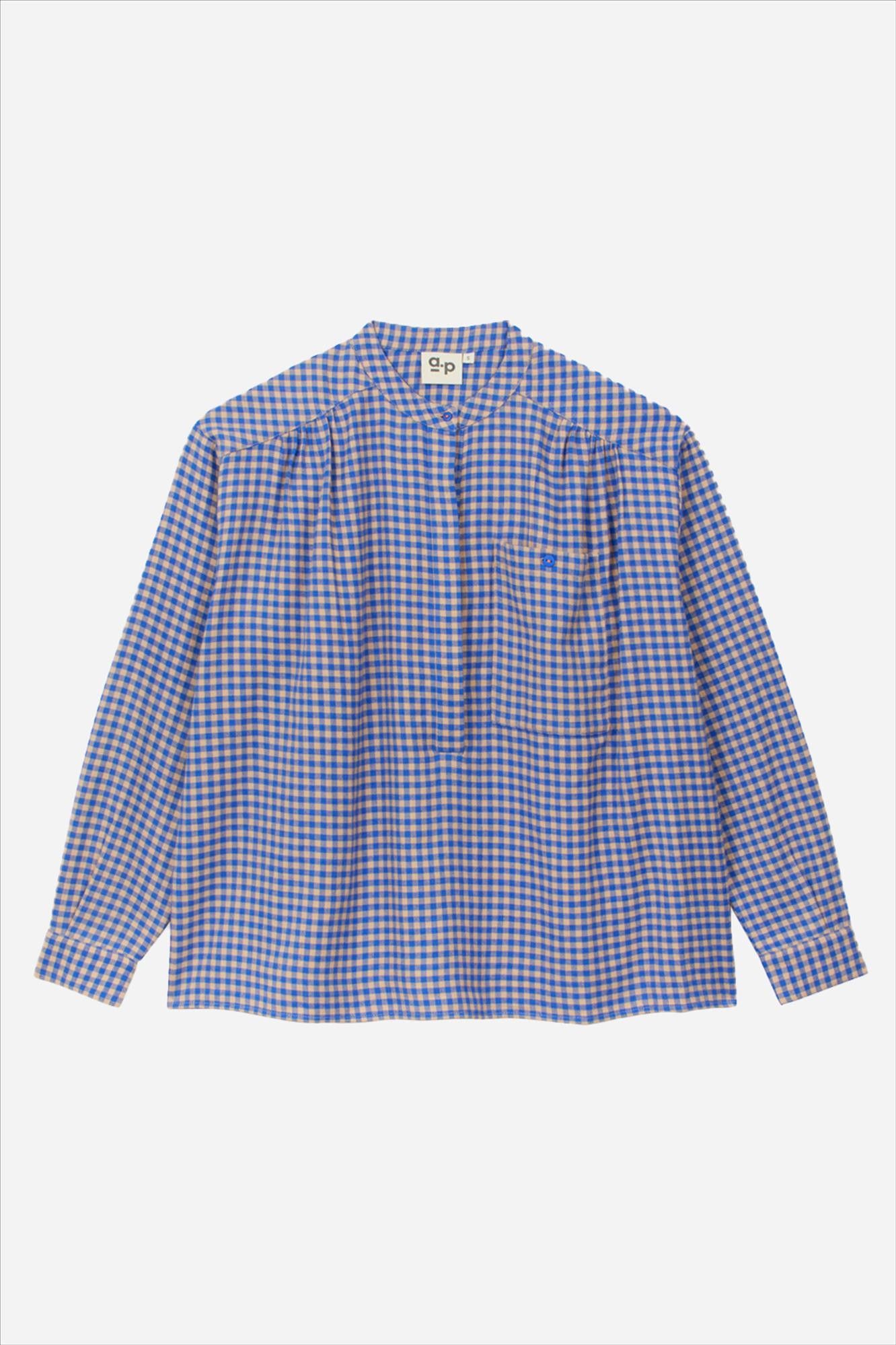 arsene & les pipelettes - Beige-Blauwe Vichy blouse