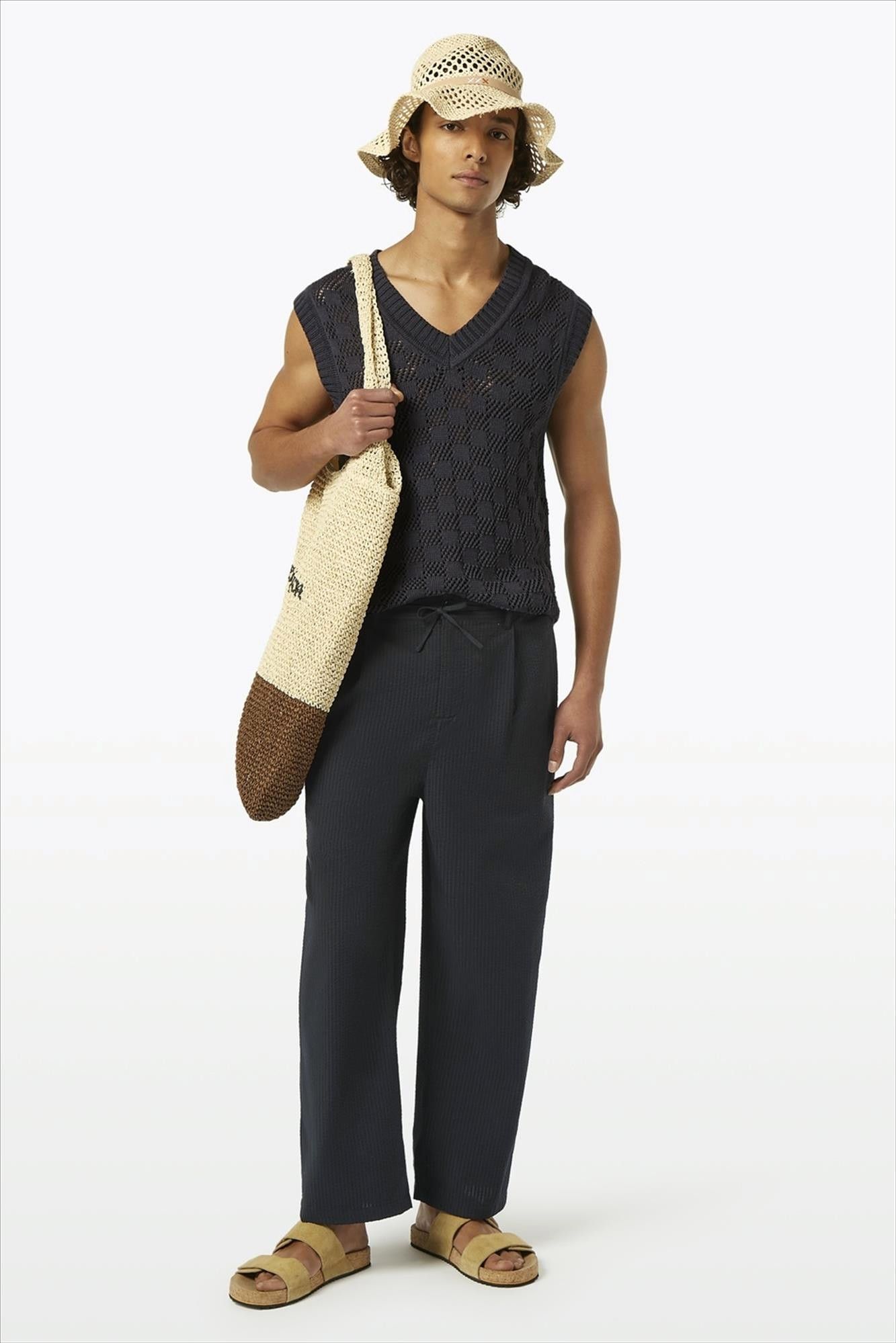 Scotch & Soda - Zwarte Seersucker Relaxed broek