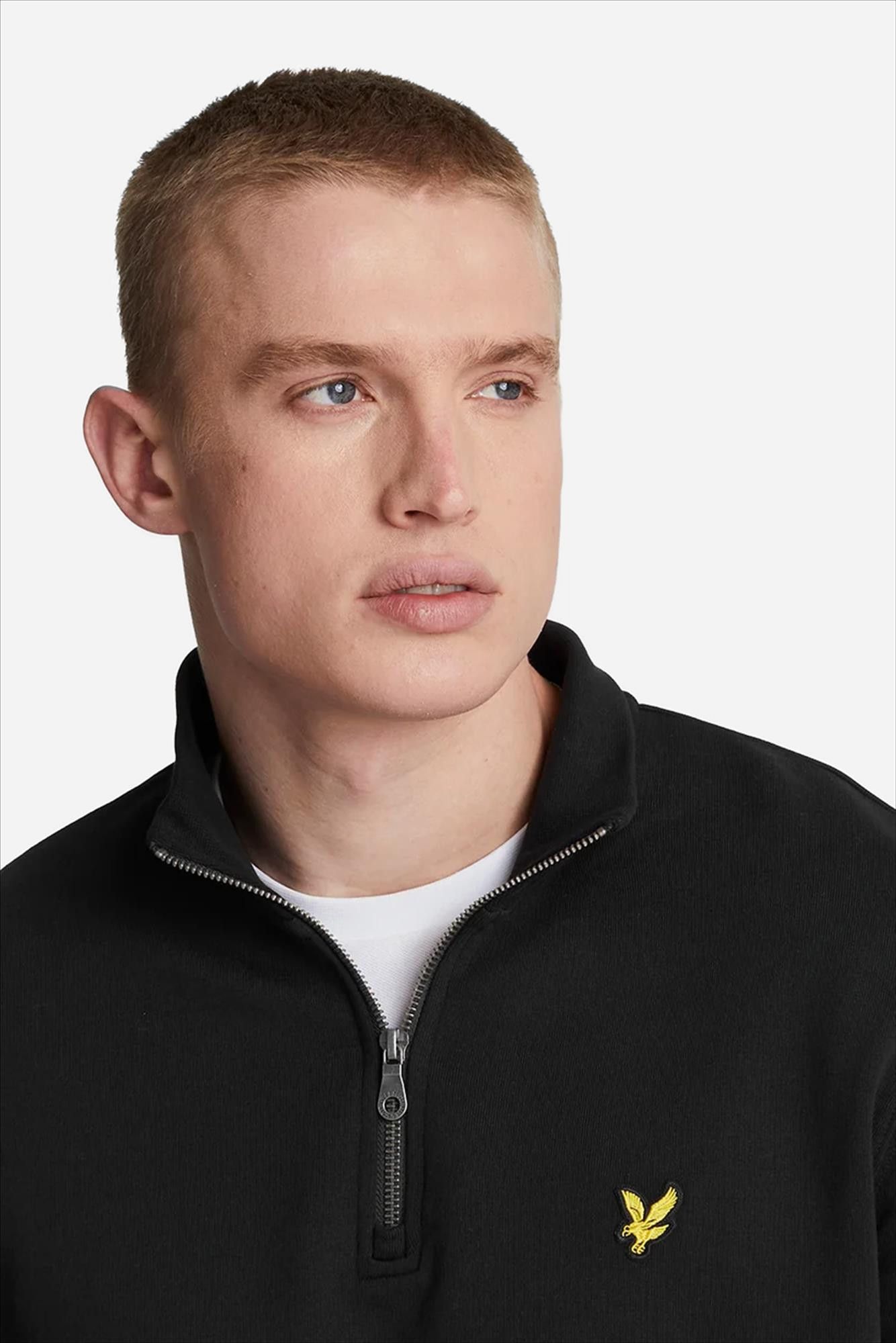 Lyle & Scott - Zwarte Loopback Quarter Zip sweater