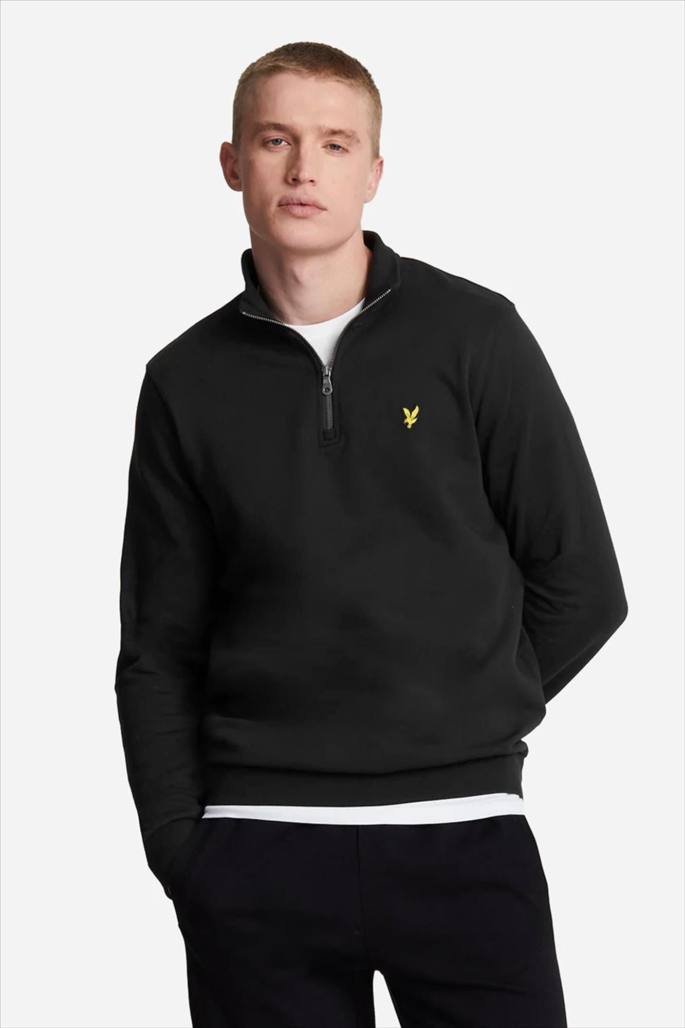 Lyle & Scott - Zwarte Loopback Quarter Zip sweater