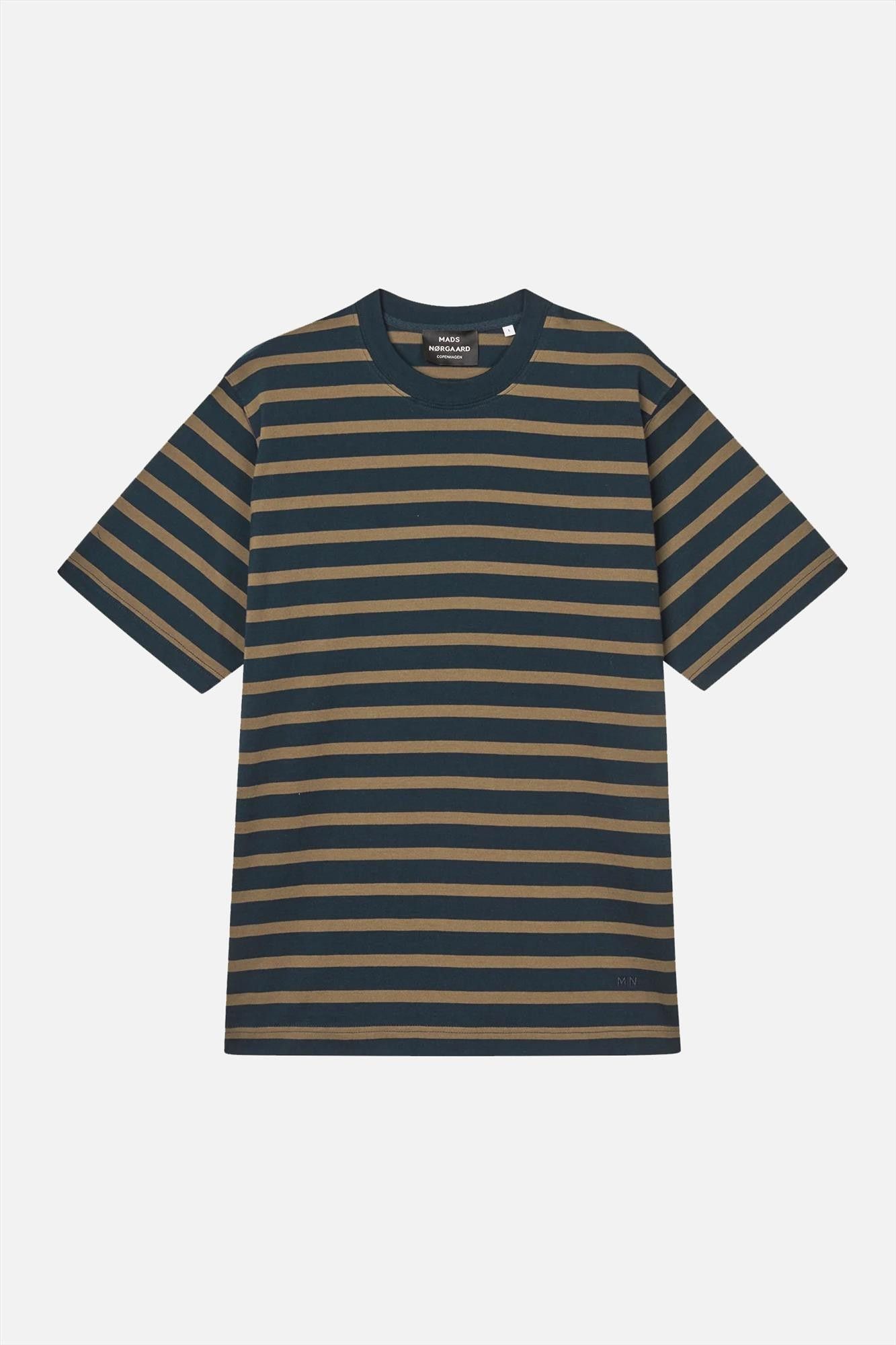 MADS NORGAARD - Donkerblauw-Taupe Stripe Frode T-shirt
